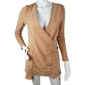 Sundance Beige Faux Wrap Pullover Top Women’s Long Sleeve Pockets V-Neck Sz XS